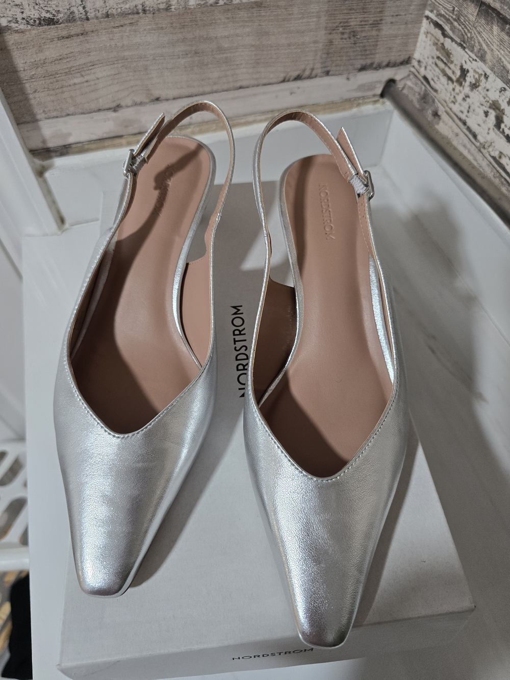 Nordstrom Silver Pointed-Toe Slingback Flats